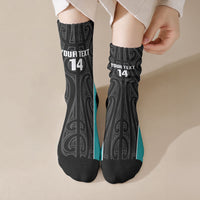 Custom New Zealand Stingray Oztag Crew Socks Tag Rugby Maori Pattern Black Version LT14 Crew Socks Black - Polynesian Pride