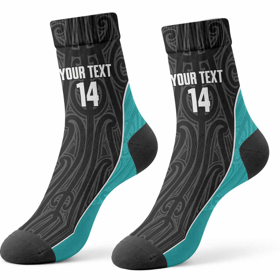 Custom New Zealand Stingray Oztag Crew Socks Tag Rugby Maori Pattern Black Version LT14 - Polynesian Pride
