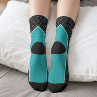 Custom New Zealand Stingray Oztag Crew Socks Tag Rugby Maori Pattern Black Version LT14 - Polynesian Pride