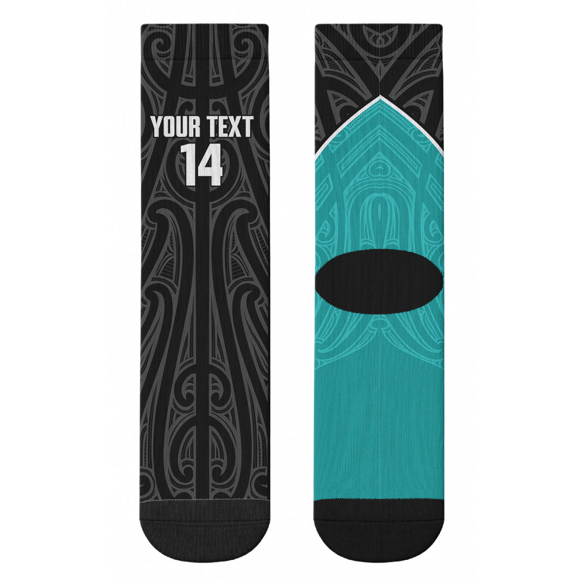 Custom New Zealand Stingray Oztag Crew Socks Tag Rugby Maori Pattern Black Version LT14 - Polynesian Pride