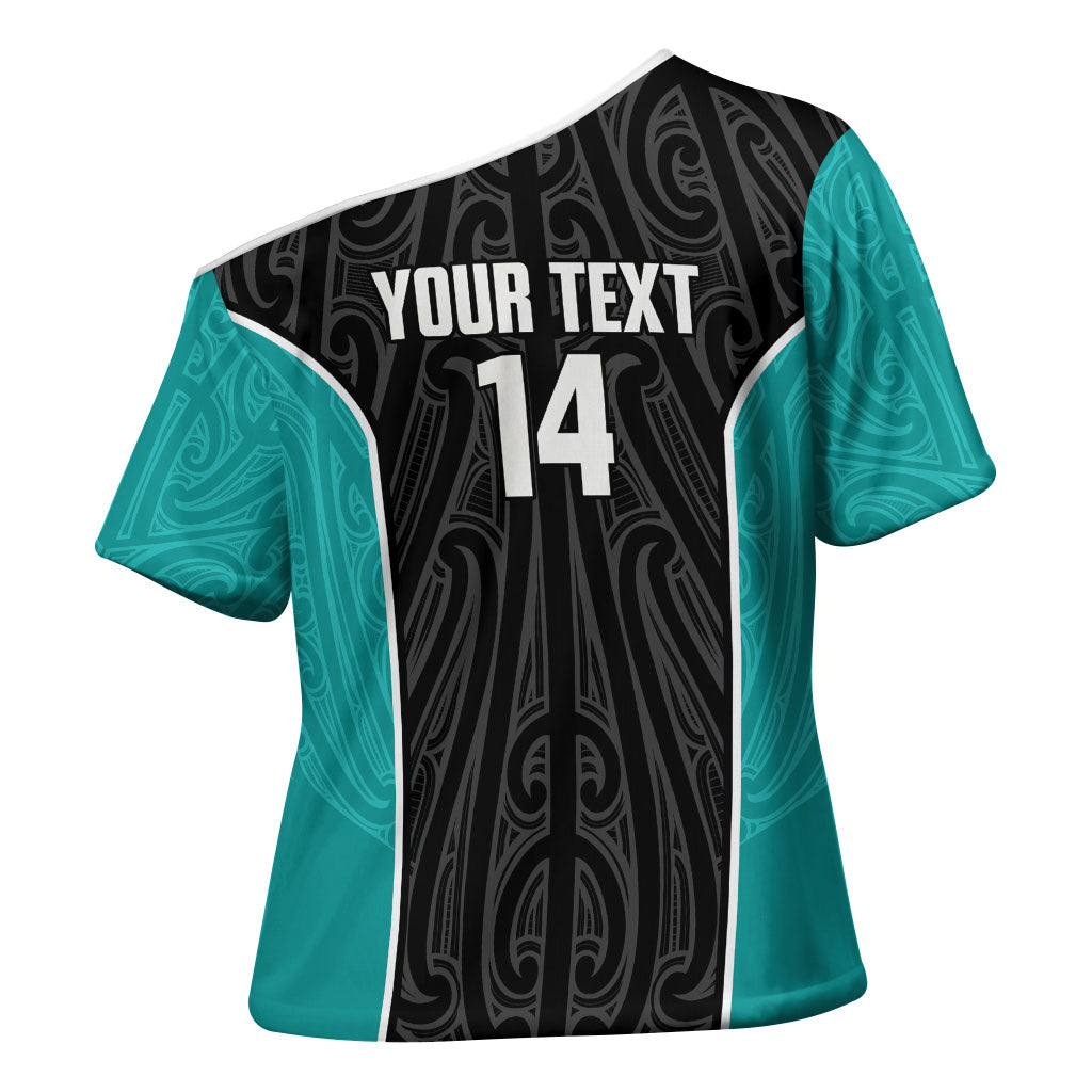 Custom New Zealand Stingray Oztag Cross Shoulder Shirt Tag Rugby Maori Pattern Black Version LT14 - Polynesian Pride