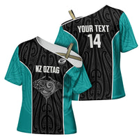 Custom New Zealand Stingray Oztag Cross Shoulder Shirt Tag Rugby Maori Pattern Black Version LT14 - Polynesian Pride
