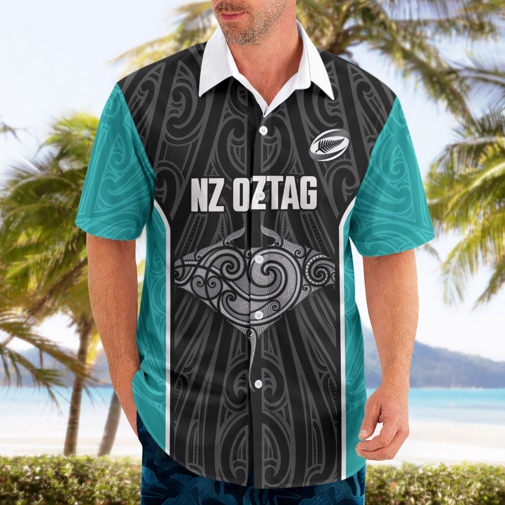 Custom New Zealand Stingray Oztag Hawaiian Shirt Tag Rugby Maori Pattern Black Version LT14 - Polynesian Pride