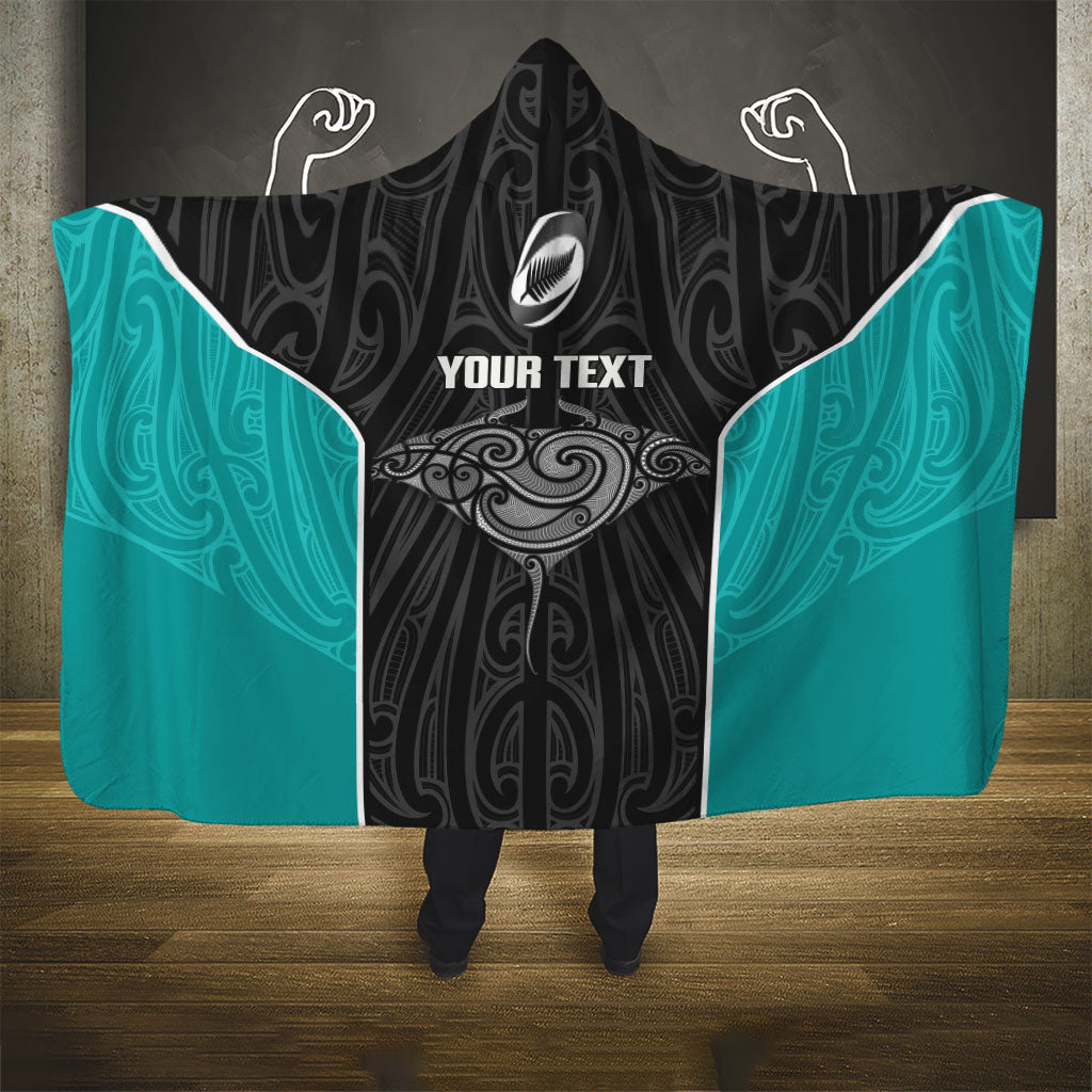 Custom New Zealand Stingray Oztag Hooded Blanket Tag Rugby Maori Pattern Black Version LT14 - Polynesian Pride