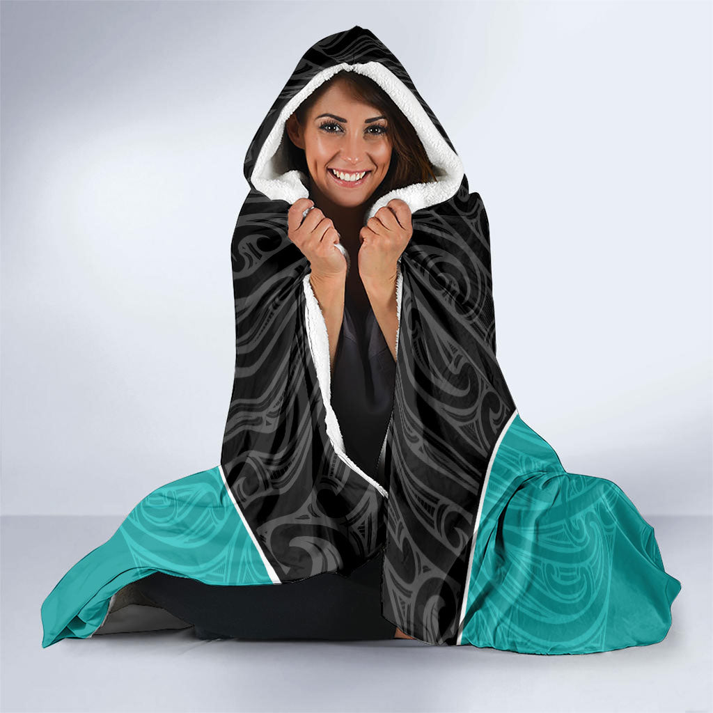 Custom New Zealand Stingray Oztag Hooded Blanket Tag Rugby Maori Pattern Black Version LT14 - Polynesian Pride