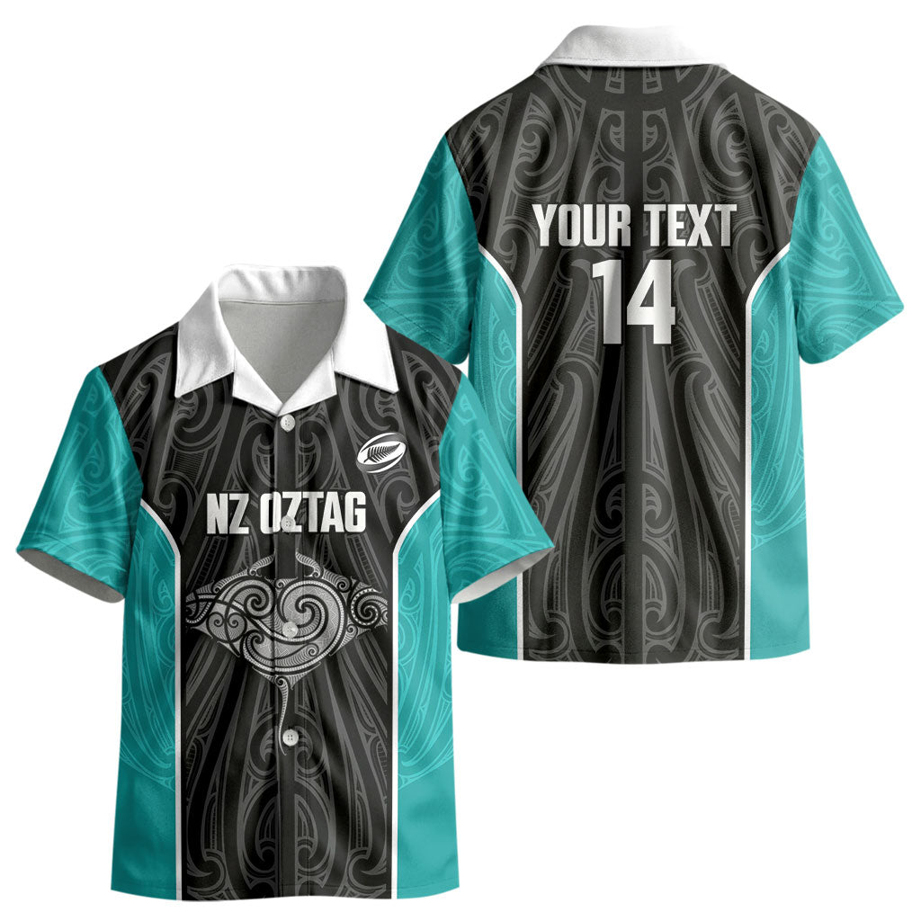 Custom New Zealand Stingray Oztag Kid Hawaiian Shirt Tag Rugby Maori Pattern Black Version LT14 - Polynesian Pride