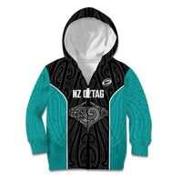 Custom New Zealand Stingray Oztag Kid Hoodie Tag Rugby Maori Pattern Black Version LT14 Zip Hoodie Black - Polynesian Pride