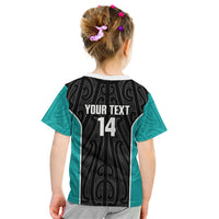 Custom New Zealand Stingray Oztag Kid T Shirt Tag Rugby Maori Pattern Black Version LT14 - Polynesian Pride