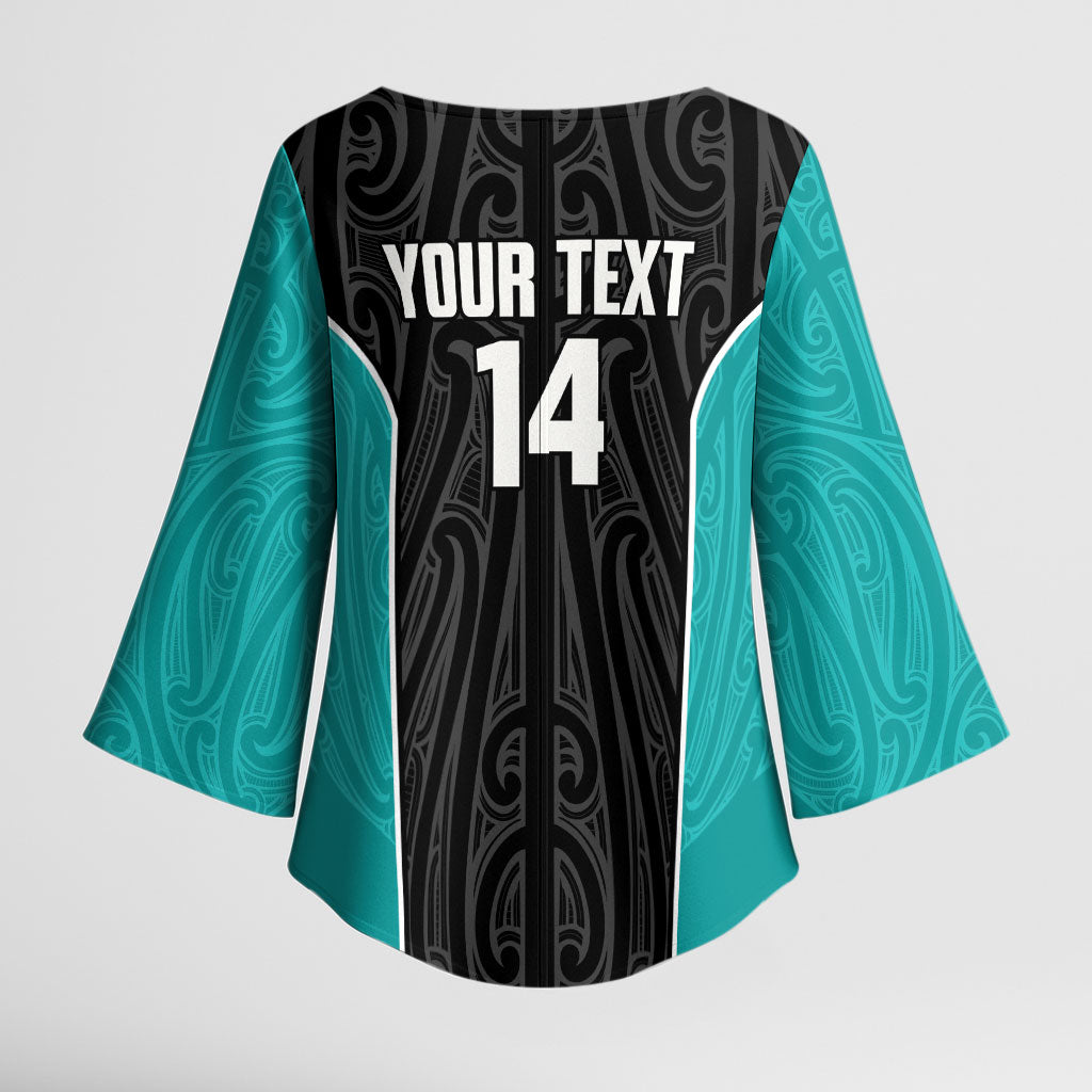 Custom New Zealand Stingray Oztag Kimono Sleeve Blouse Tag Rugby Maori Pattern Black Version LT14 - Polynesian Pride