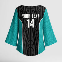Custom New Zealand Stingray Oztag Kimono Sleeve Blouse Tag Rugby Maori Pattern Black Version LT14 - Polynesian Pride