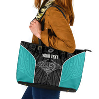 Custom New Zealand Stingray Oztag Leather Tote Bag Tag Rugby Maori Pattern Black Version LT14 Black - Polynesian Pride