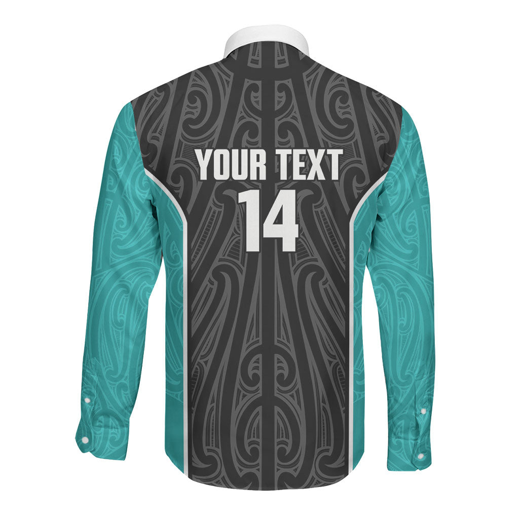 Custom New Zealand Stingray Oztag Long Sleeve Button Shirt Tag Rugby Maori Pattern Black Version LT14 - Polynesian Pride