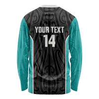 Custom New Zealand Stingray Oztag Long Sleeve Shirt Tag Rugby Maori Pattern Black Version LT14 - Polynesian Pride