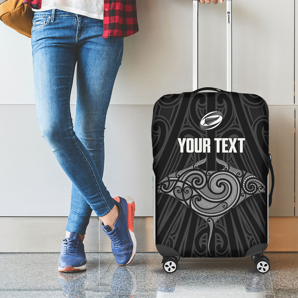 Custom New Zealand Stingray Oztag Luggage Cover Tag Rugby Maori Pattern Black Version LT14 - Polynesian Pride