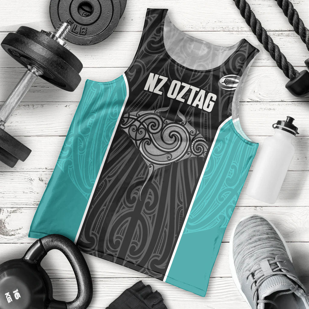 Custom New Zealand Stingray Oztag Men Tank Top Tag Rugby Maori Pattern Black Version LT14 - Polynesian Pride