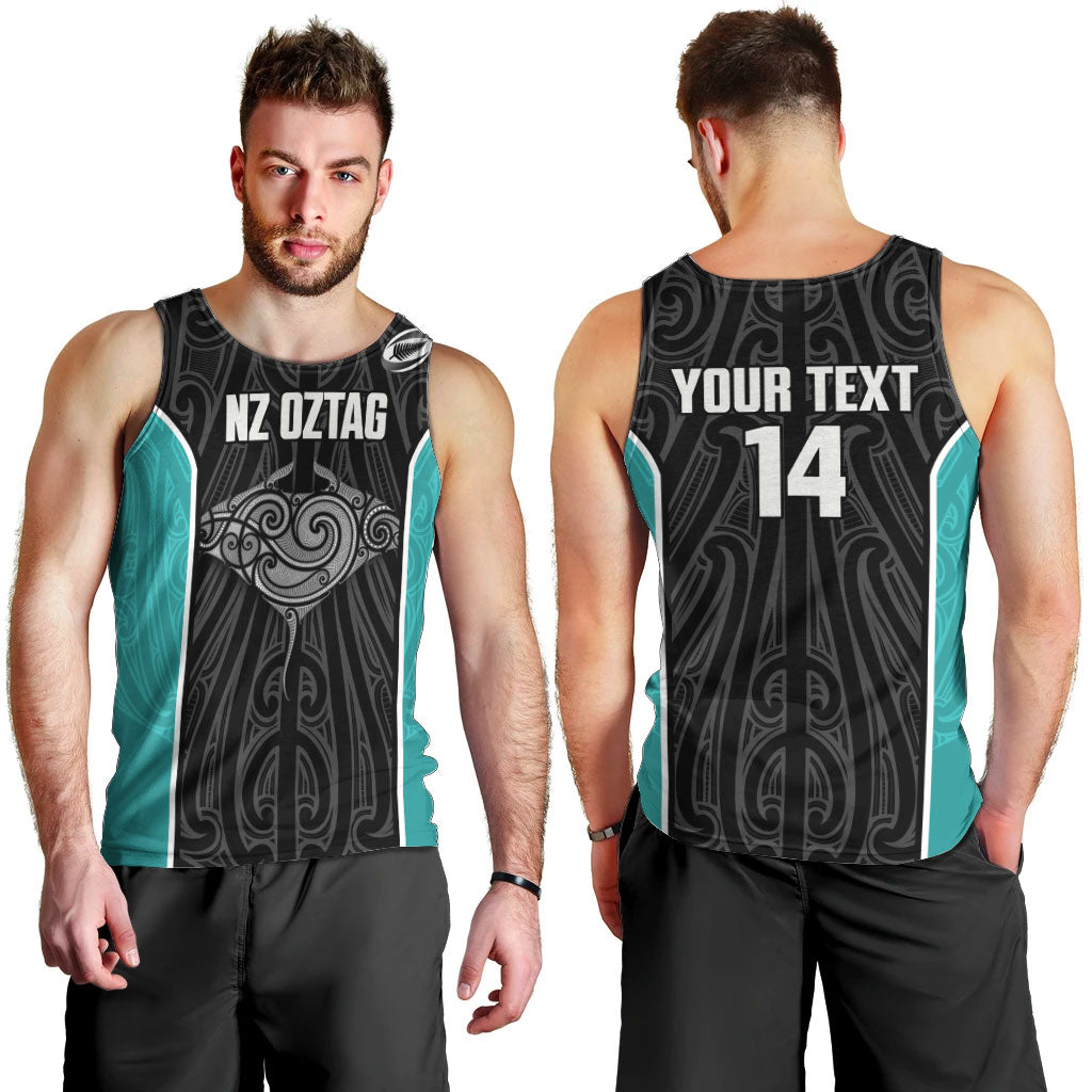 Custom New Zealand Stingray Oztag Men Tank Top Tag Rugby Maori Pattern Black Version LT14 - Polynesian Pride