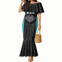Custom New Zealand Stingray Oztag Mermaid Dress Tag Rugby Maori Pattern Black Version LT14 Women Black - Polynesian Pride