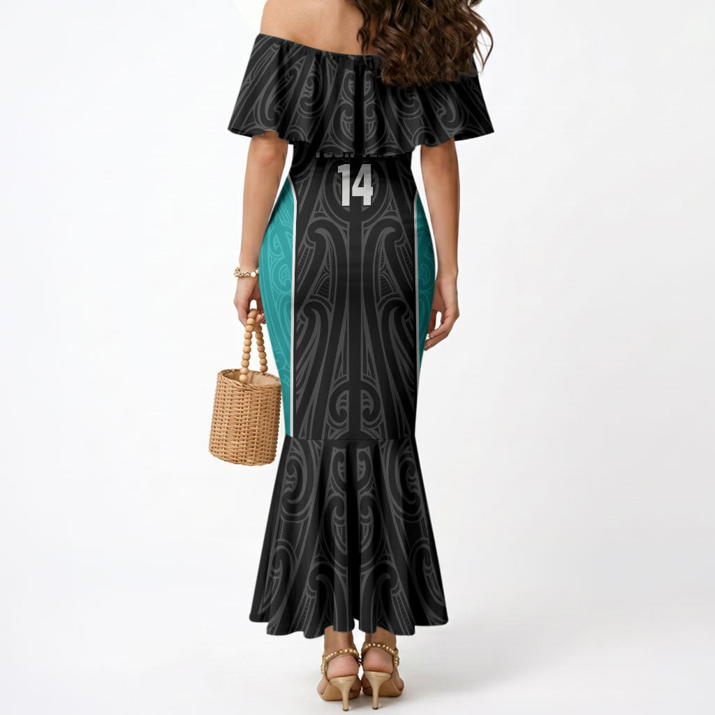 Custom New Zealand Stingray Oztag Mermaid Dress Tag Rugby Maori Pattern Black Version LT14 - Polynesian Pride