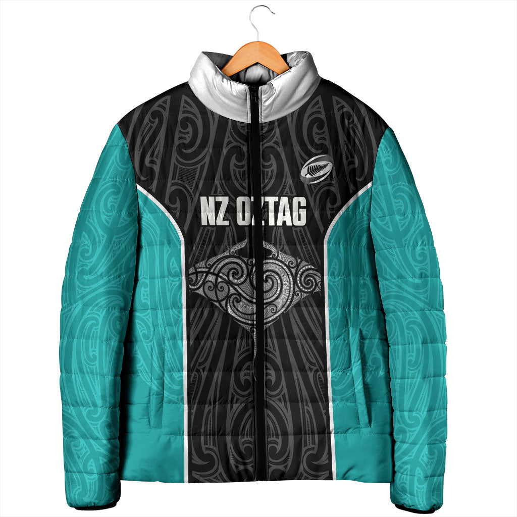 Custom New Zealand Stingray Oztag Padded Jacket Tag Rugby Maori Pattern Black Version LT14 - Polynesian Pride