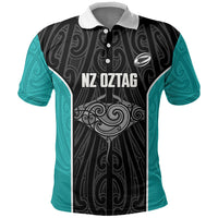 Custom New Zealand Stingray Oztag Polo Shirt Tag Rugby Maori Pattern Black Version LT14 Black - Polynesian Pride