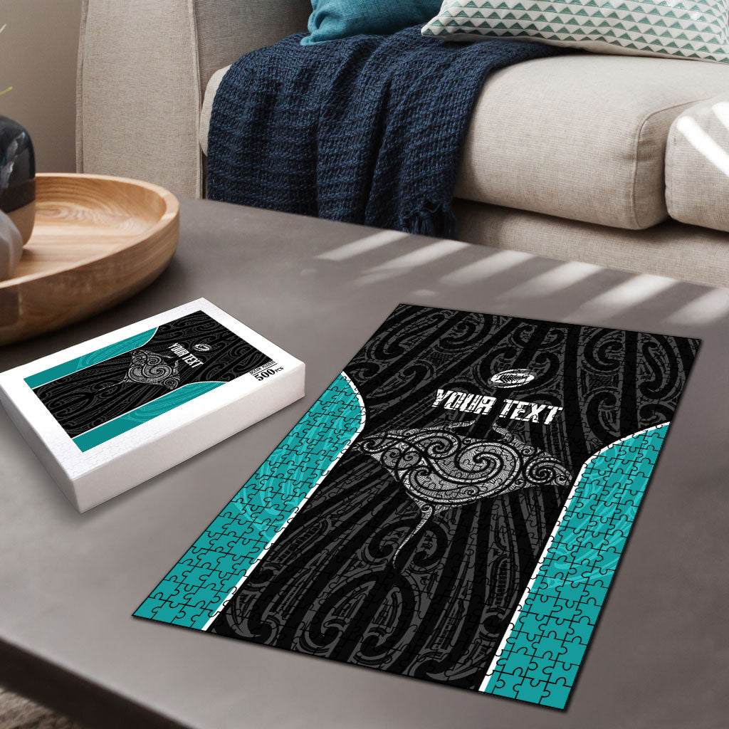 Custom New Zealand Stingray Oztag Puzzle Tag Rugby Maori Pattern Black Version LT14 - Polynesian Pride