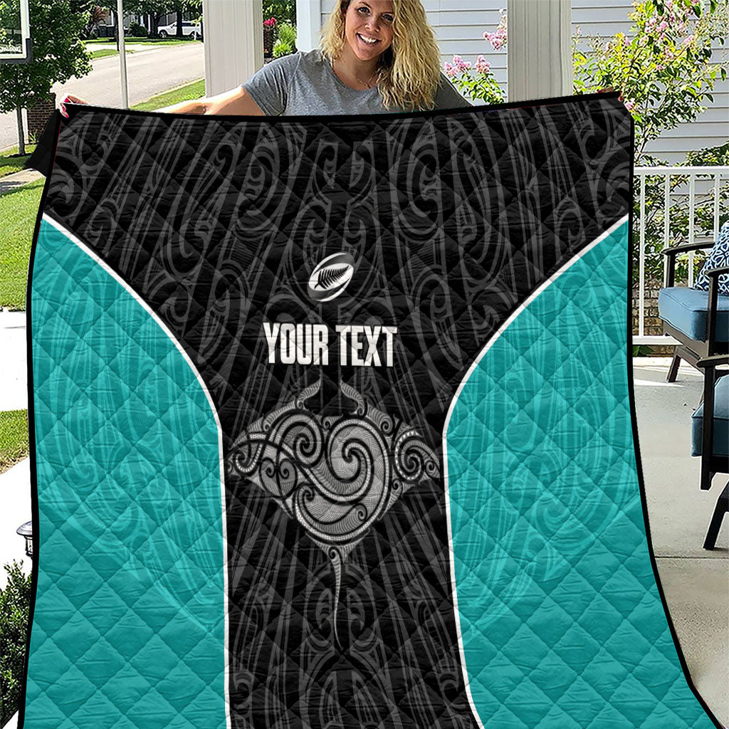 Custom New Zealand Stingray Oztag Quilt Tag Rugby Maori Pattern Black Version LT14 Black - Polynesian Pride