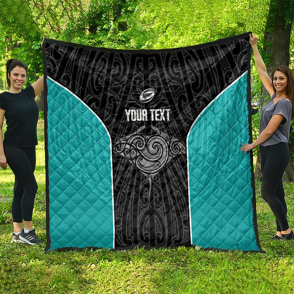Custom New Zealand Stingray Oztag Quilt Tag Rugby Maori Pattern Black Version LT14 - Polynesian Pride
