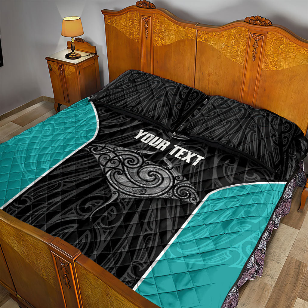 Custom New Zealand Stingray Oztag Quilt Bed Set Tag Rugby Maori Pattern Black Version LT14 - Polynesian Pride