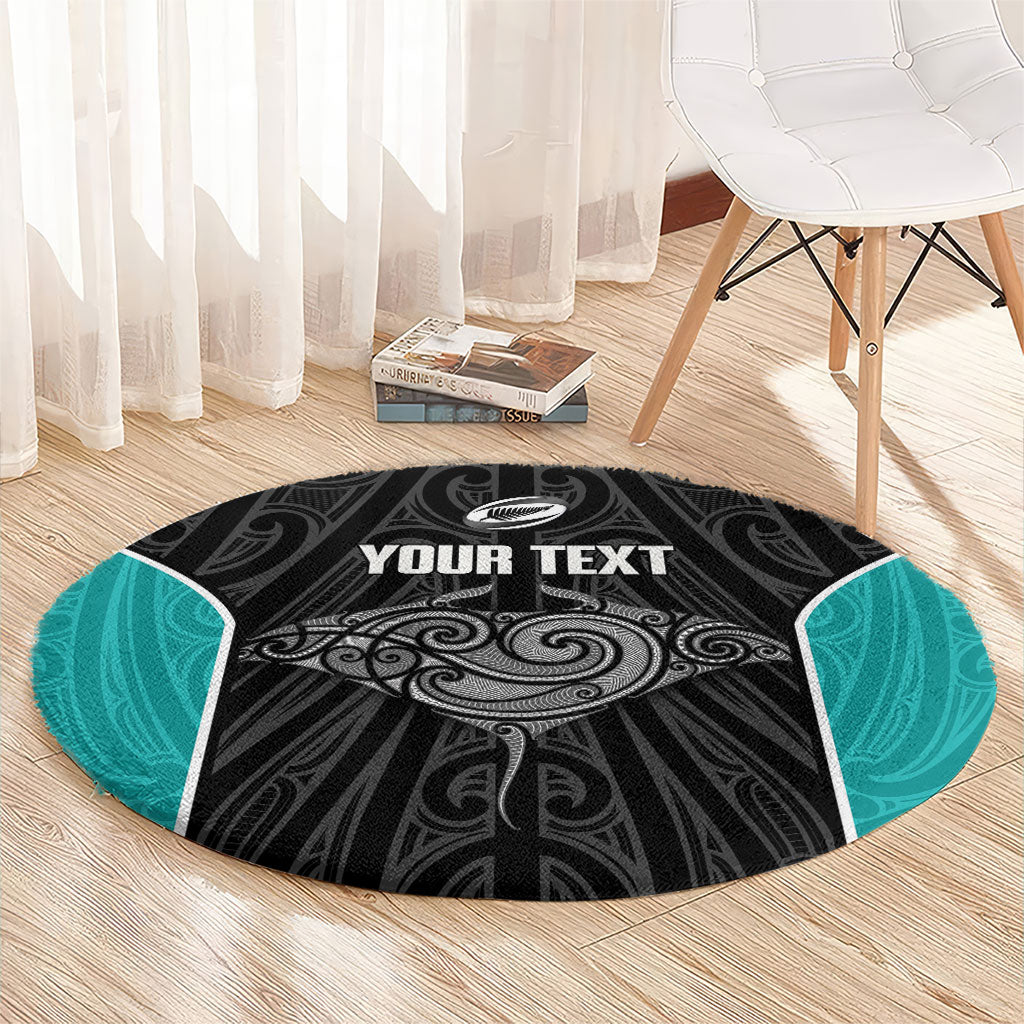 Custom New Zealand Stingray Oztag Round Carpet Tag Rugby Maori Pattern Black Version LT14 - Polynesian Pride