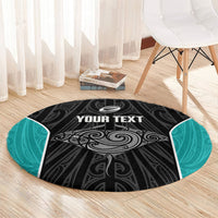 Custom New Zealand Stingray Oztag Round Carpet Tag Rugby Maori Pattern Black Version LT14 - Polynesian Pride