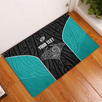 Custom New Zealand Stingray Oztag Rubber Doormat Tag Rugby Maori Pattern Black Version LT14 - Polynesian Pride