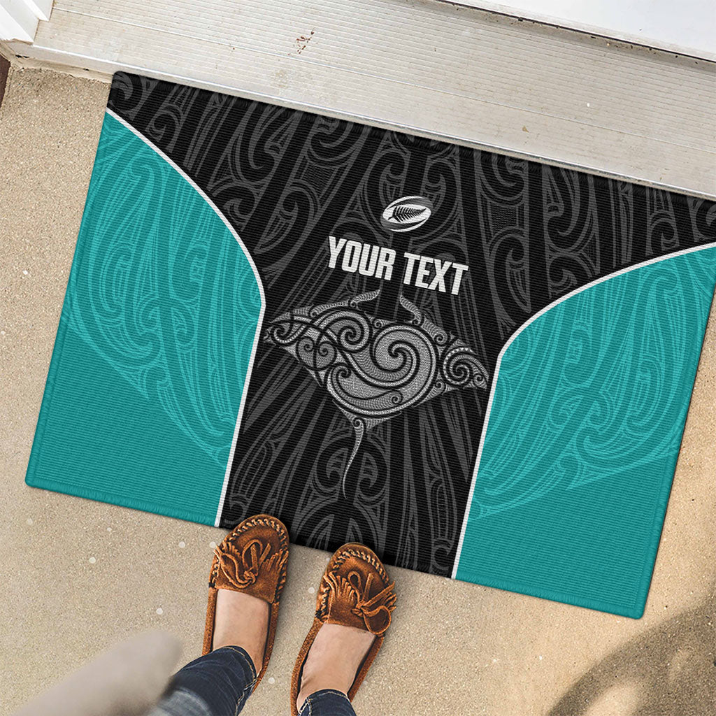 Custom New Zealand Stingray Oztag Rubber Doormat Tag Rugby Maori Pattern Black Version LT14 - Polynesian Pride