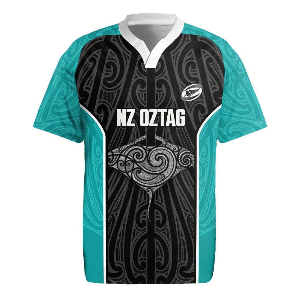 Custom New Zealand Stingray Oztag Rugby Jersey Tag Rugby Maori Pattern Black Version LT14 Black - Polynesian Pride