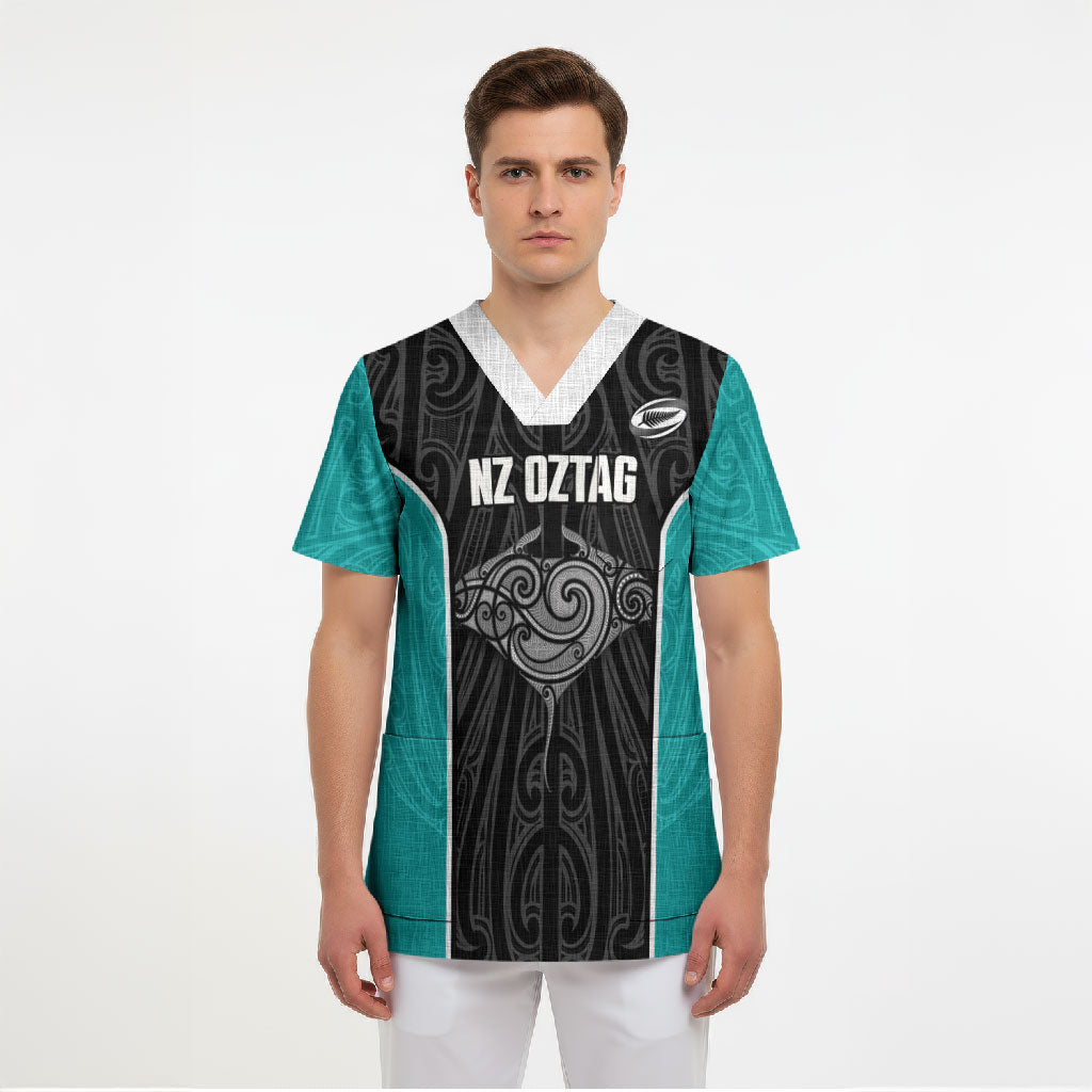 Custom New Zealand Stingray Oztag Scrub Top Tag Rugby Maori Pattern Black Version LT14 - Polynesian Pride