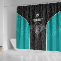 Custom New Zealand Stingray Oztag Shower Curtain Tag Rugby Maori Pattern Black Version LT14 - Polynesian Pride