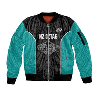 Custom New Zealand Stingray Oztag Sleeve Zip Bomber Jacket Tag Rugby Maori Pattern Black Version LT14 Unisex Black - Polynesian Pride