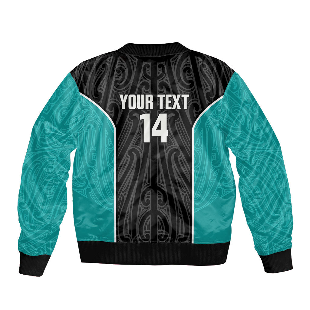Custom New Zealand Stingray Oztag Sleeve Zip Bomber Jacket Tag Rugby Maori Pattern Black Version LT14 - Polynesian Pride