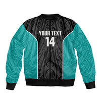Custom New Zealand Stingray Oztag Sleeve Zip Bomber Jacket Tag Rugby Maori Pattern Black Version LT14 - Polynesian Pride