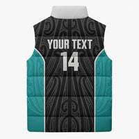 Custom New Zealand Stingray Oztag Sleeveless Puffer Jacket Tag Rugby Maori Pattern Black Version LT14 - Polynesian Pride