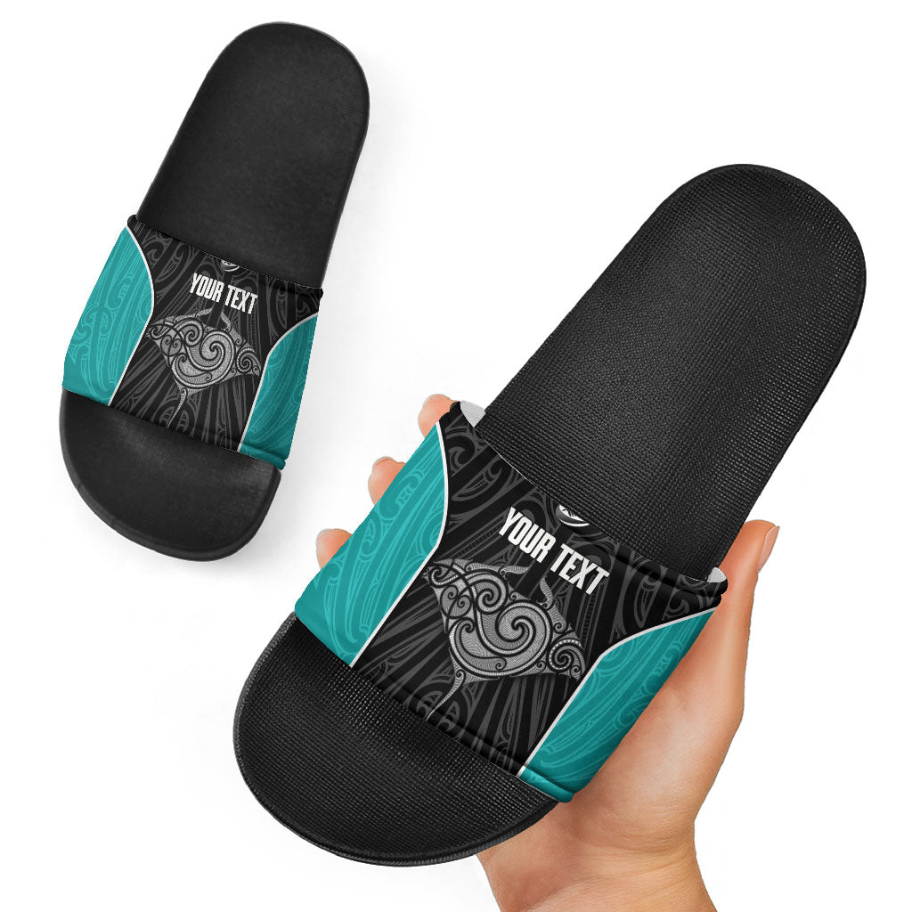 Custom New Zealand Stingray Oztag Slide Sandals Tag Rugby Maori Pattern Black Version LT14 - Polynesian Pride
