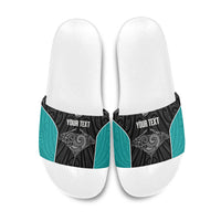 Custom New Zealand Stingray Oztag Slide Sandals Tag Rugby Maori Pattern Black Version LT14 Black - Polynesian Pride