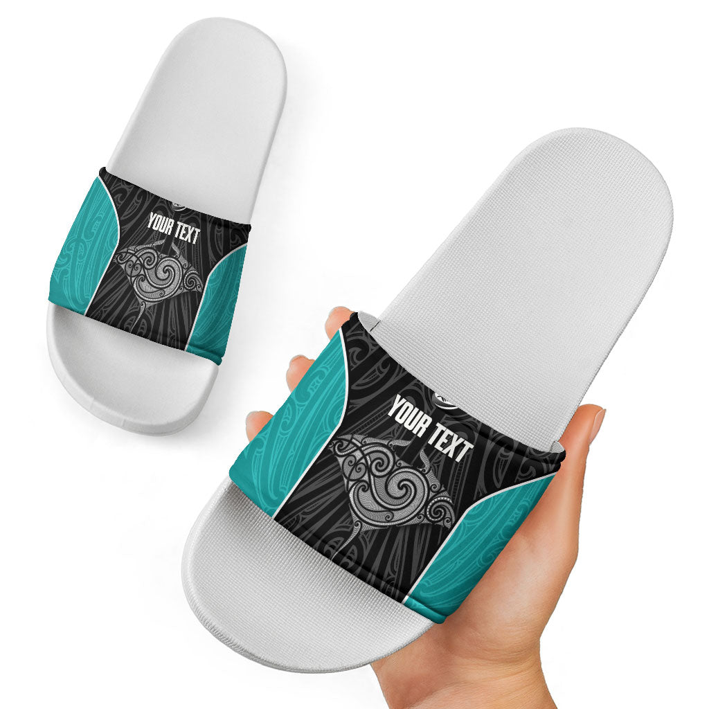 Custom New Zealand Stingray Oztag Slide Sandals Tag Rugby Maori Pattern Black Version LT14 - Polynesian Pride