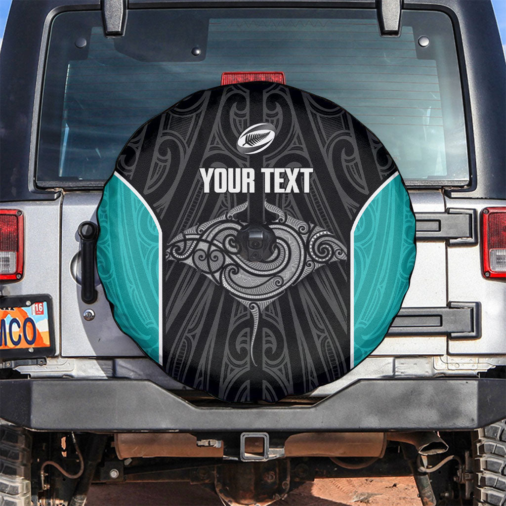Custom New Zealand Stingray Oztag Spare Tire Cover Tag Rugby Maori Pattern Black Version LT14 Black - Polynesian Pride
