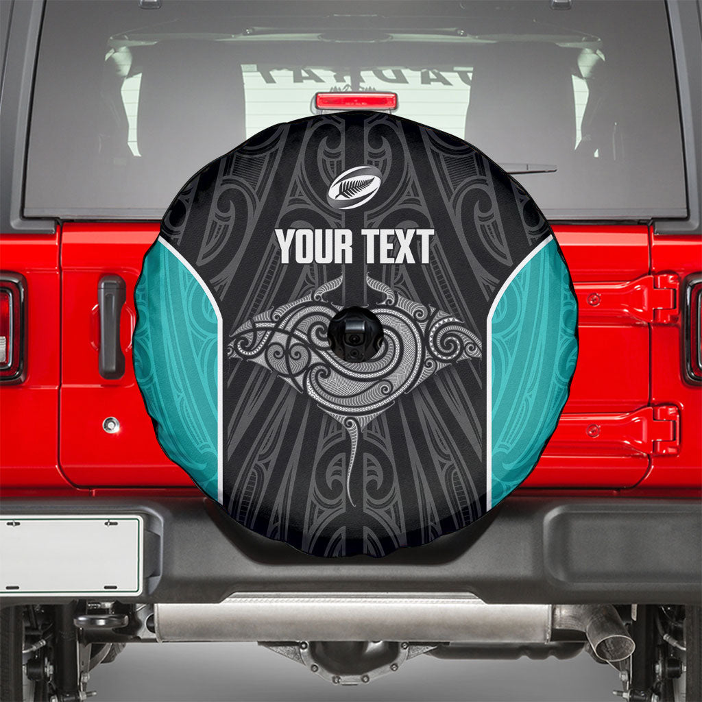 Custom New Zealand Stingray Oztag Spare Tire Cover Tag Rugby Maori Pattern Black Version LT14 - Polynesian Pride