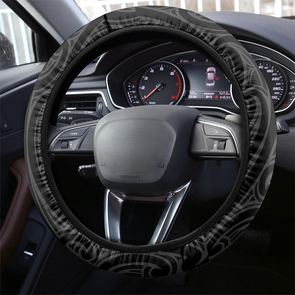 New Zealand Stingray Oztag Steering Wheel Cover Tag Rugby Maori Pattern Black Version LT14 - Polynesian Pride