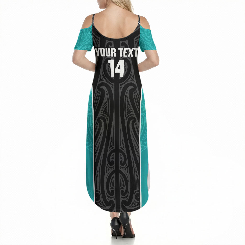 Custom New Zealand Stingray Oztag Summer Maxi Dress Tag Rugby Maori Pattern Black Version LT14 - Polynesian Pride