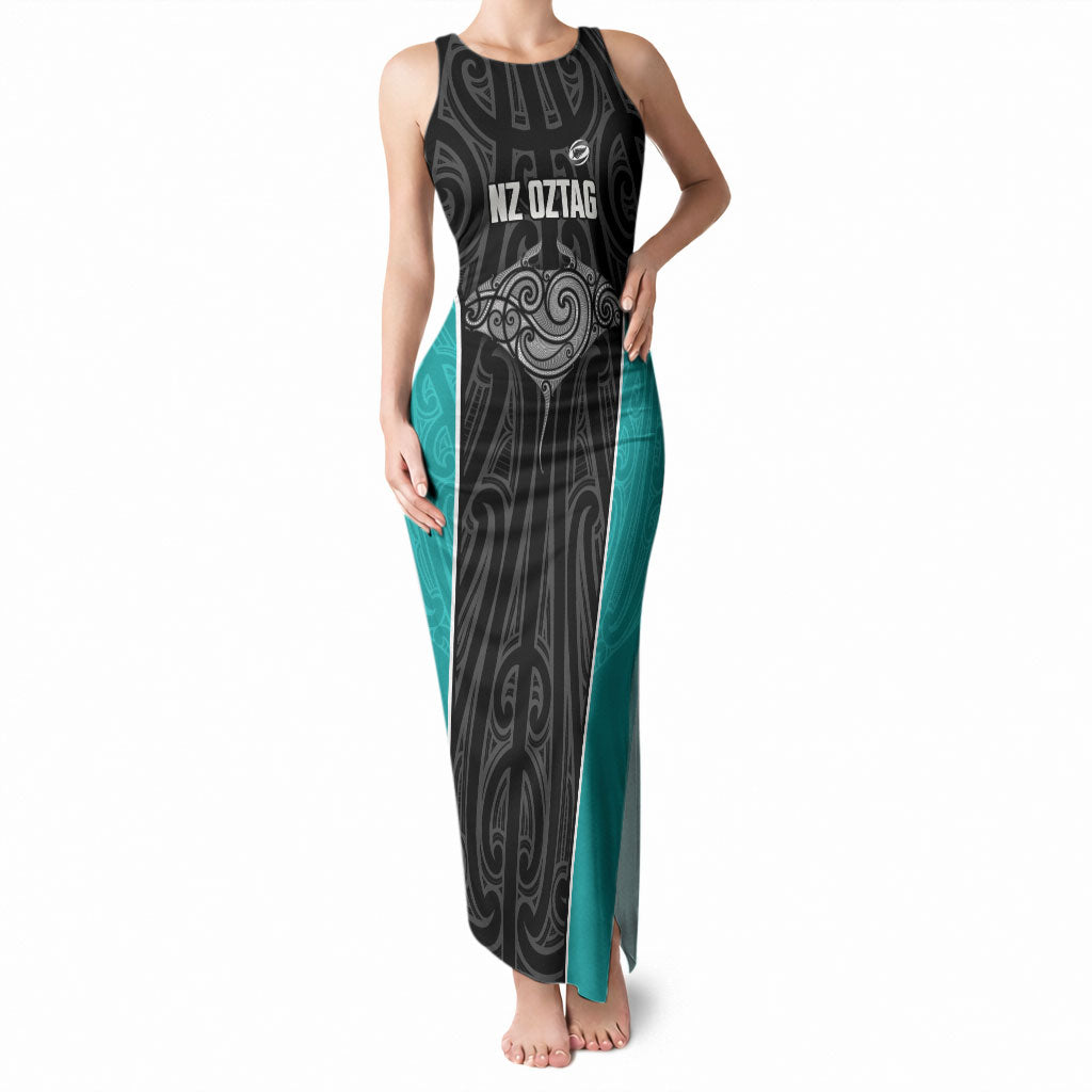 Custom New Zealand Stingray Oztag Tank Maxi Dress Tag Rugby Maori Pattern Black Version LT14 Women Black - Polynesian Pride