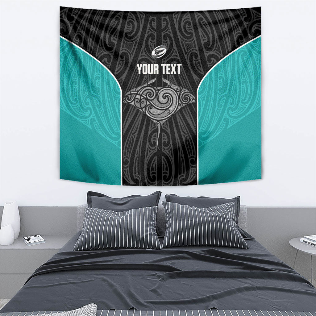 Custom New Zealand Stingray Oztag Tapestry Tag Rugby Maori Pattern Black Version LT14 - Polynesian Pride