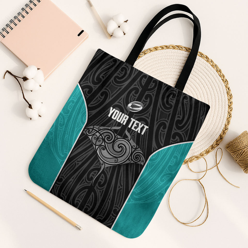 Custom New Zealand Stingray Oztag Tote Bag Tag Rugby Maori Pattern Black Version LT14 Black Strap One Size Black - Polynesian Pride