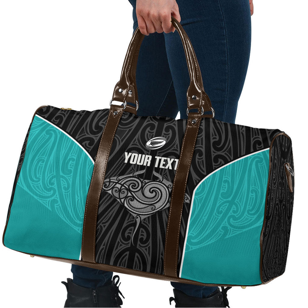 Custom New Zealand Stingray Oztag Travel Bag Tag Rugby Maori Pattern Black Version LT14 - Polynesian Pride